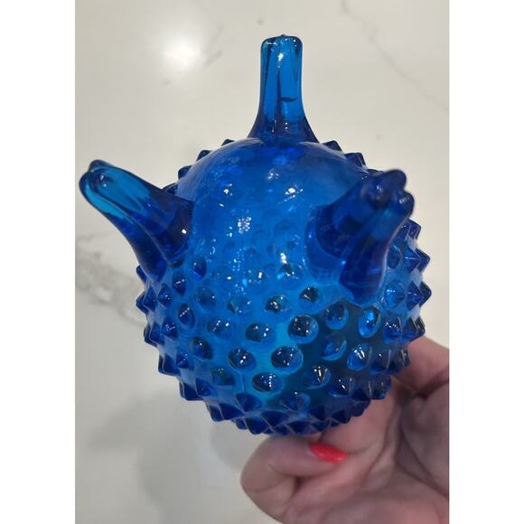 MCM Fenton Colonial Blue Hobnail Footed Egg Shape Bud Vase Candy Dish Unmarked‎ - Picture 4 of 9